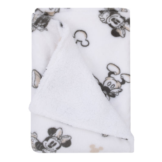 Disney Mickey and Minnie Mouse Black and White Super Soft Sherpa Baby Blanket