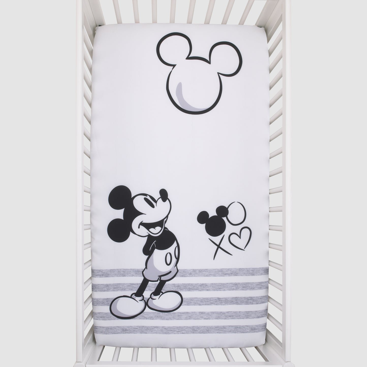 Disney Mickey Mouse - Grey, Ivory and Black Photo Op Fitted Crib Sheet