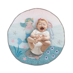 Sugar Reef Mermaid 4 Piece Nursery Crib Bedding Set - Appliqued Round Play Quilt, 100% Cotton Fitted Crib Sheet, Shirred Crib Skirt with 16