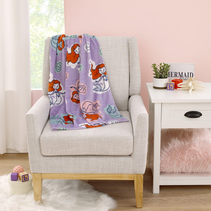 Disney The Little Mermaid Orange, Lavender, Aqua and White Ariel Super Soft Baby Blanket