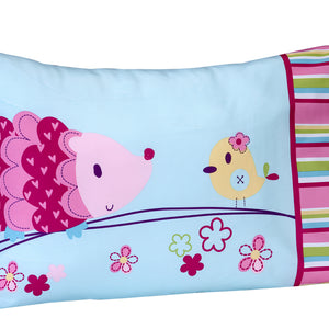 Everything Kids Hoot Hoot Pink, Aqua, Green and White 4 Piece Toddler Bed Set - Comforter, Fitted Bottom Sheet, Flat Top Sheet, Reversible Pillowcase