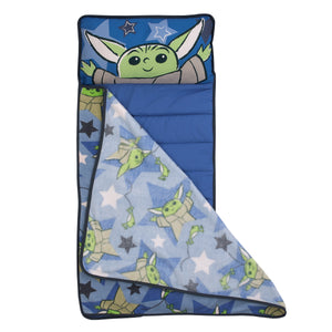 Star Wars The Child Cutest in the Galaxy Blue, Green and Gray Grogu, Hover Pod, and Stars Toddler Nap Mat