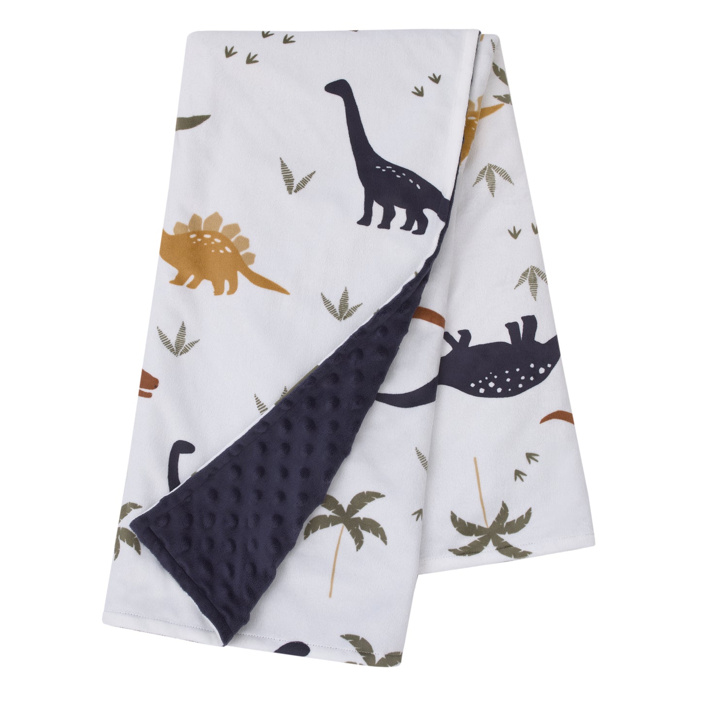 Little Love by NoJo Dino White, Navy, and Tan Palm Trees Super Soft Baby Blanket