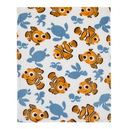 Disney Finding Nemo Orange, Aqua and White Crush and Squirt Turtle Super Soft Baby Blanket