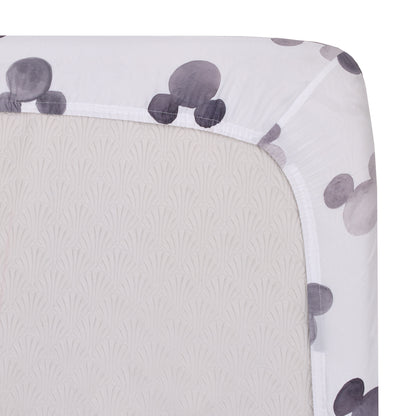 Disney Mickey Mouse - Black, White and Gray Watercolor Mickey Ears Nursery Fitted Mini Crib Sheet