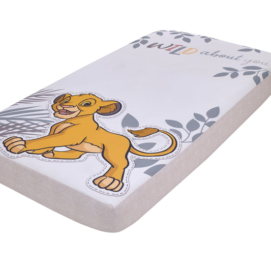 Disney Lion King Simba Tan, Sage, Gold and White "Wild About You" Nursery Photo Op Fitted Crib Sheet