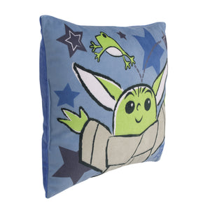 Star Wars The Child Cutest in the Galaxy Blue, Green and Gray, Grogu, Sorgan Frog and Stars Super Soft Decorative Toddler Pillow