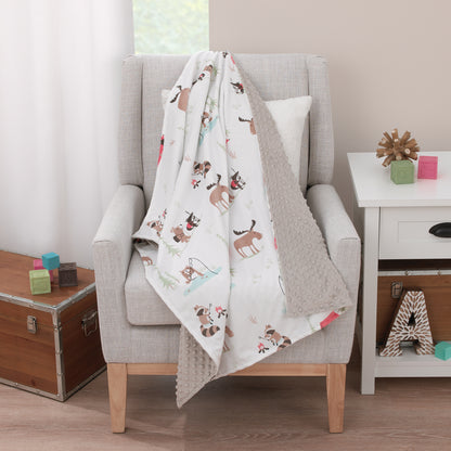 Little Love by NoJo Camping White, Gray, and Orange Moose, Tents, and Fishing Super Soft Baby Blanket