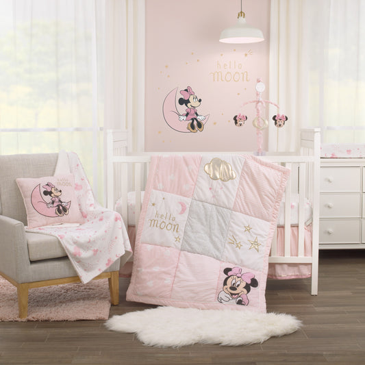 Minnie Mouse Twinkle Twinkle Minnie Pink, White and Metallic Gold 3 Piece Crib Bedding Set