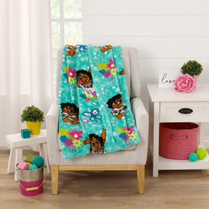 Encanto Tropical Delight Turquoise, Pink, and Teal, Mirabel, Flowers, and Butterflies Super Soft Toddler Blanket
