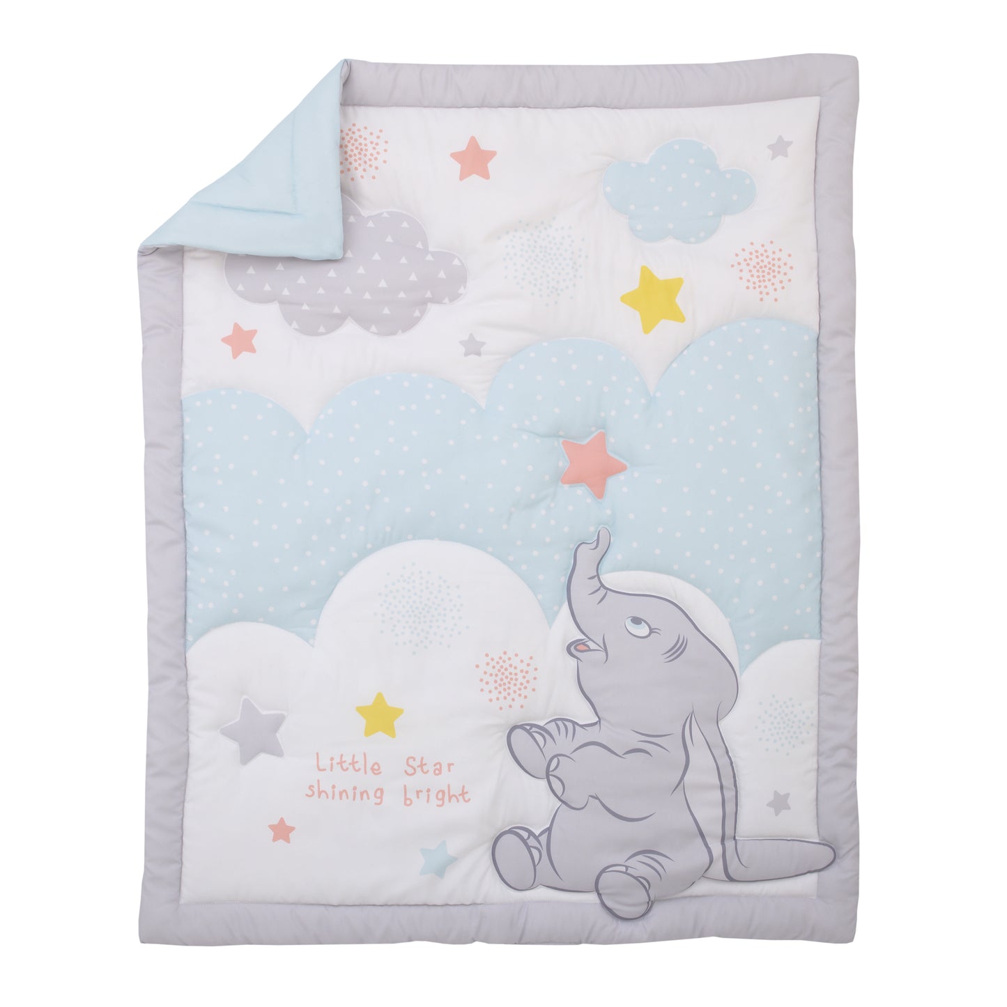 Disney Dumbo - Shine Bright Little Star Aqua, Grey, Yellow and Orange 3 Piece Nursery Crib Bedding Set - Comforter, Fitted Crib Sheet, Dust Ruffle