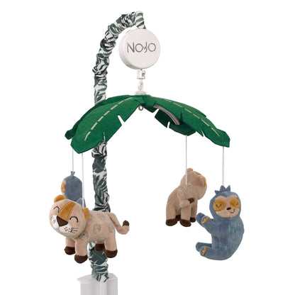 NoJo Jungle Paradise Green, Gray, and Tan Plush Leopard and Sloth Musical Mobile