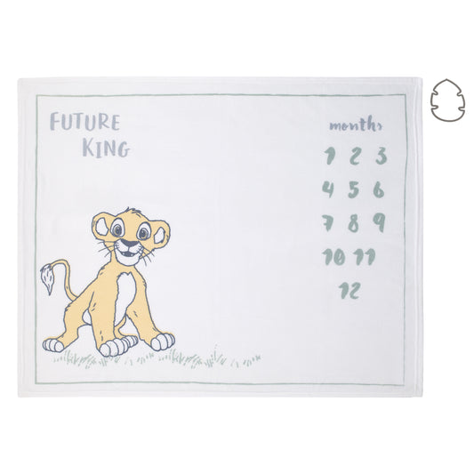 Disney Lion King Simba White, Tan, and Grey Super Soft Milestone Baby Blanket