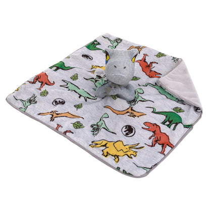 Welcome to the Universe Baby Jurassic World Grey, Green, Orange and Yellow, Grey Plush Dinosaur Raptor Security Baby Blanket