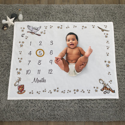 Warner Brothers Harry Potter Magical Moments White and Gold Milestone Baby Blanket