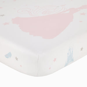 Disney Princess Enchanting Dreams White and Pink Cinderella A Dream is a Wish Your Heart Makes 100% Cotton Photo Op Nursery Fitted Crib Sheet