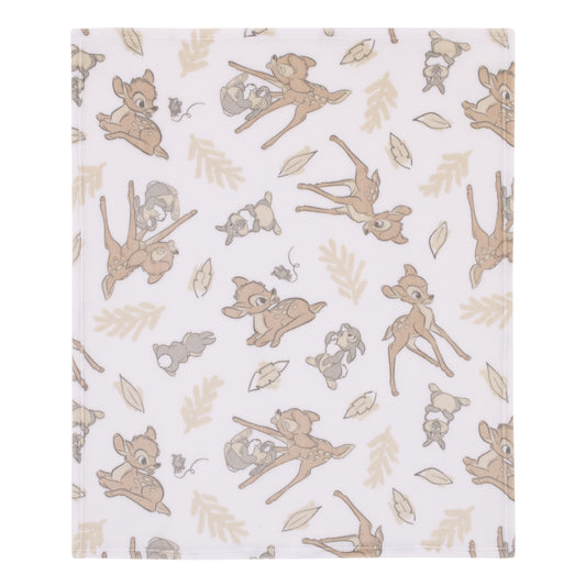 Disney B is for Bambi Tan, Gray, and White Super Soft Plush Baby Blanket