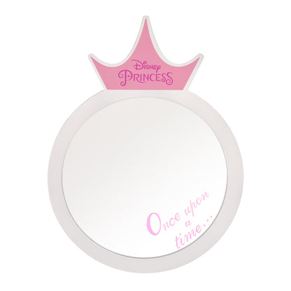 Disney Once Upon a Time Princess White Round Wooden Framed Wall Mirror with Pink Tiara