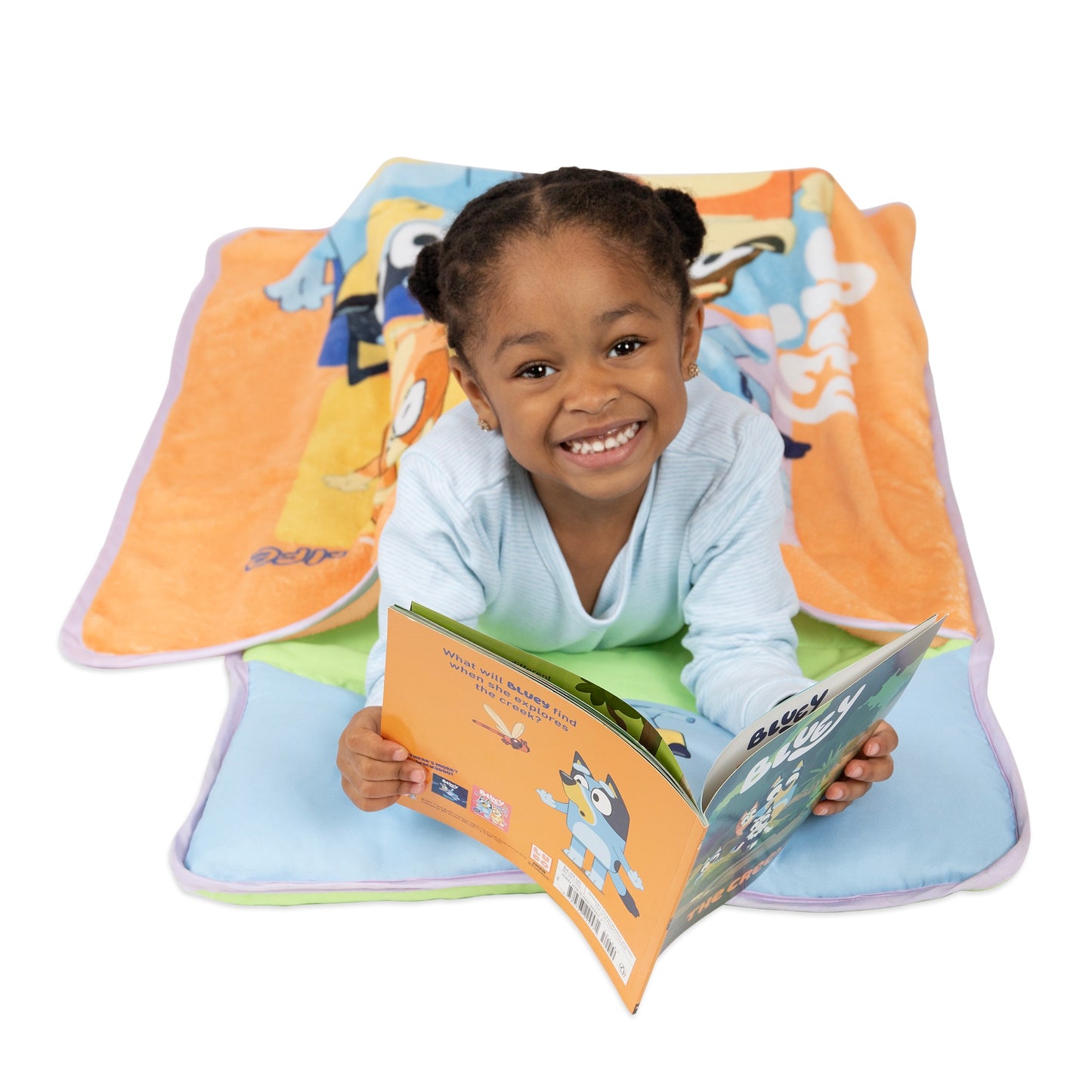 NoJo Bluey "For Real Life" Toddler Nap Mat - Includes Attached Pillow and Fleece Blanket, Orange, and Blue