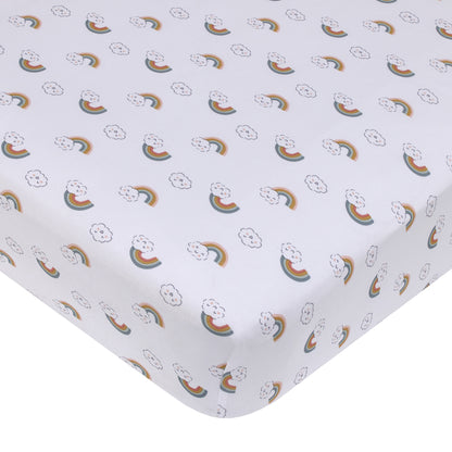Carter's Chasing Rainbows - White, Peach, Teal, and Gold Clouds and Rainbows Super Soft Fitted Crib Sheet