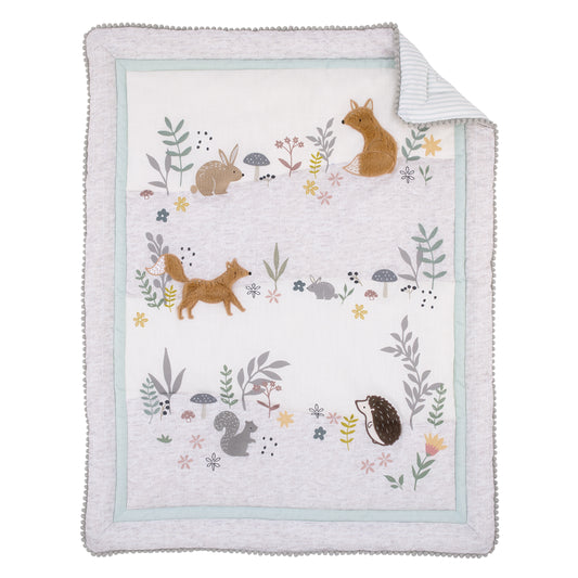 Ever & Ever Woodland Gray, Sage, Tan, and White 3 Piece Nursery Crib Bedding Set - Comforter, Fitted Crib Sheet, and Crib Skirt