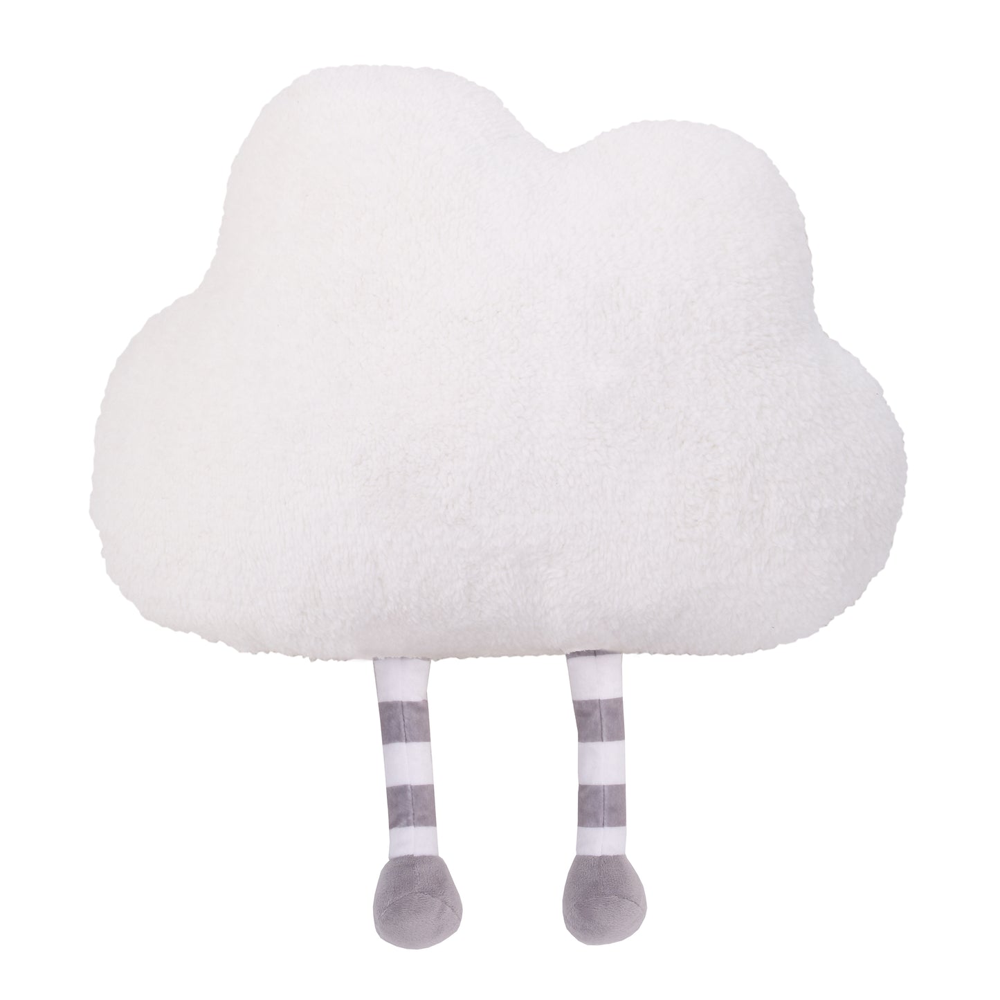 Little Love by NoJo White Cloud with Embroidered Eyes and Smile Grey, White Striped Legs Decorative Shaped Pillow
