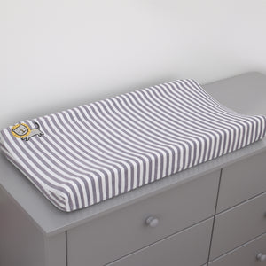 Little Love by NoJo Roarsome Lion - Grey, White Stripe Plush Changing Pad Cover with Yellow Lion Applique