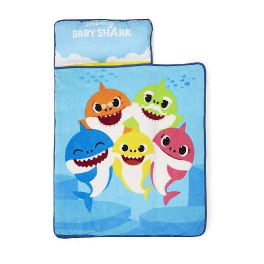 NoJo Baby Shark Toddler Nap Mat - Includes Removable Pillow and Attached Fleece Blanket