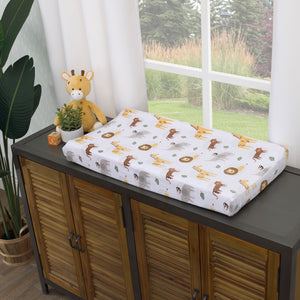 NoJo Jungle Trails Grey, Gold, Green and White Super Soft Animal Print Changing Pad Cover