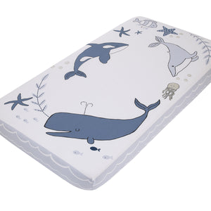 Ever & Ever Marine Navy, Light Blue, and White Ocean Friends 100% Cotton Nursery Photo Op Fitted Crib Sheet