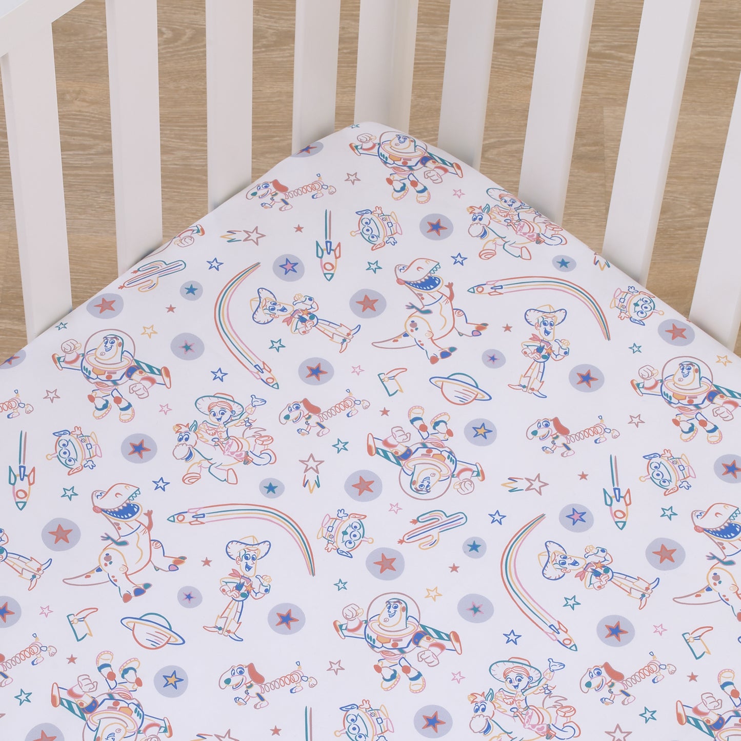 Disney Toy Story Blue, Orange, and White, Woody, Buzz, and Jessie Super Soft Nursery Fitted Crib Sheet