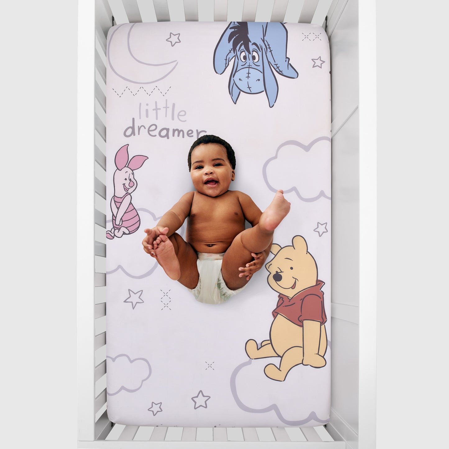 Disney Winnie The Pooh Blustery Day Tan, Red and White "Little Dreamer" Nursery Photo Op Fitted Crib Sheet