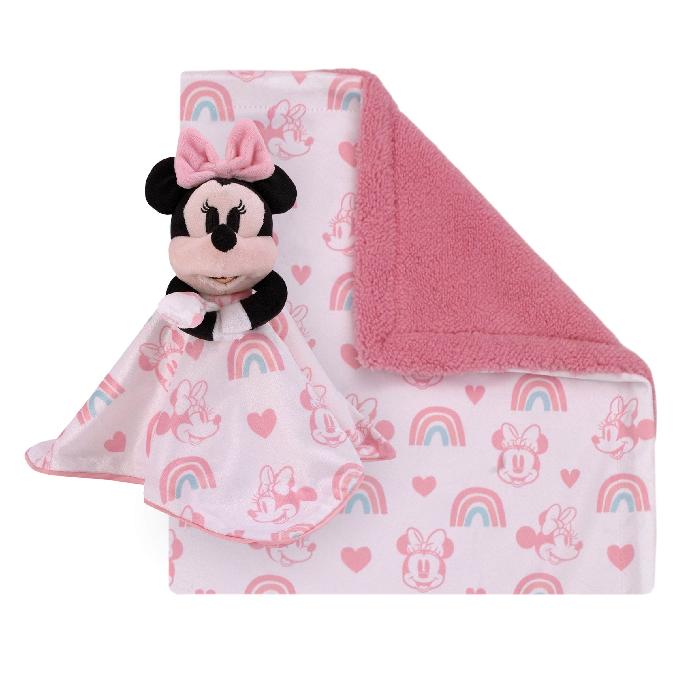 Disney Minnie Mouse White Pink and Aqua Rainbows and Hearts