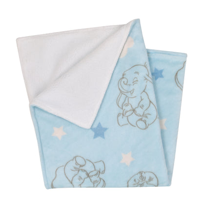 Disney Dumbo Light Blue, White and Gray Clouds and Stars Super Soft Sherpa Baby Blanket