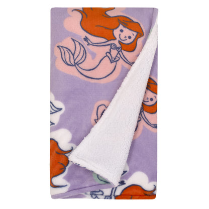 Disney The Little Mermaid Orange, Lavender, Aqua and White Ariel Super Soft Sherpa Baby Blanket