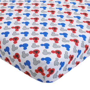 Disney Mickey's Big Adventure Blue, Red, Yellow and Green 4 Piece Toddler Bed Set - Comforter, Fitted Bottom Sheet, Flat Top Sheet, Reversible Pillowcase