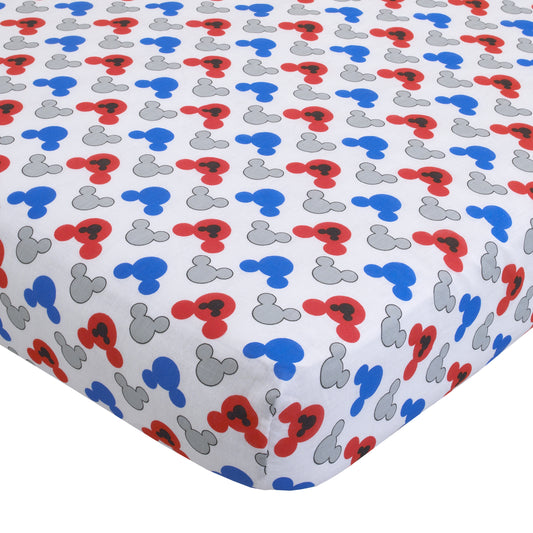 Disney Mickey's Big Adventure Blue, Red, Yellow and Green 4 Piece Toddler Bed Set - Comforter, Fitted Bottom Sheet, Flat Top Sheet, Reversible Pillowcase