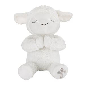 White Plush Lamb with Praying Hands and Embroidered Cross for Baptism or Christening Gift