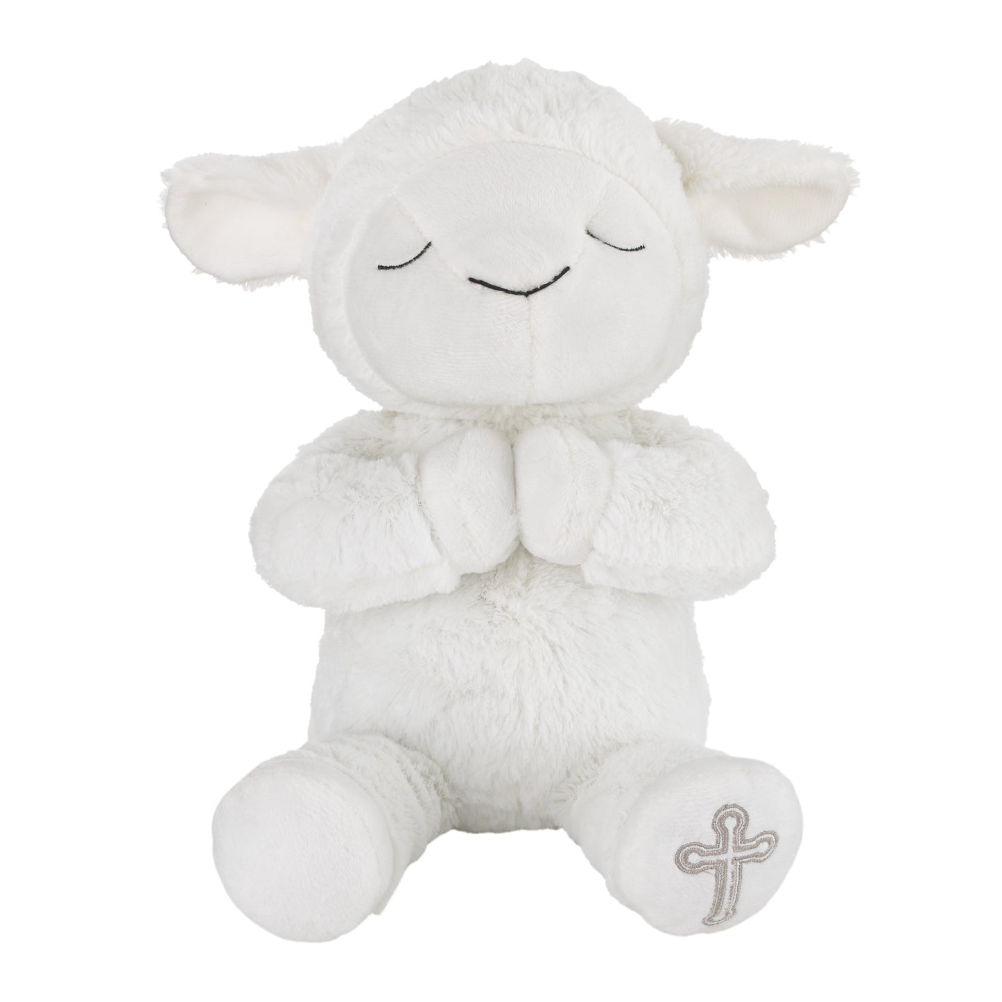 Little Love by NoJo White Plush Lamb with Praying Hands and Embroidered Cross for Baptism or Christening Gift