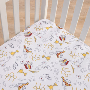 NoJo Warner Bros Harry Potter White, Gold, and Red Hogwarts Icons Nursery Fitted Crib Sheet