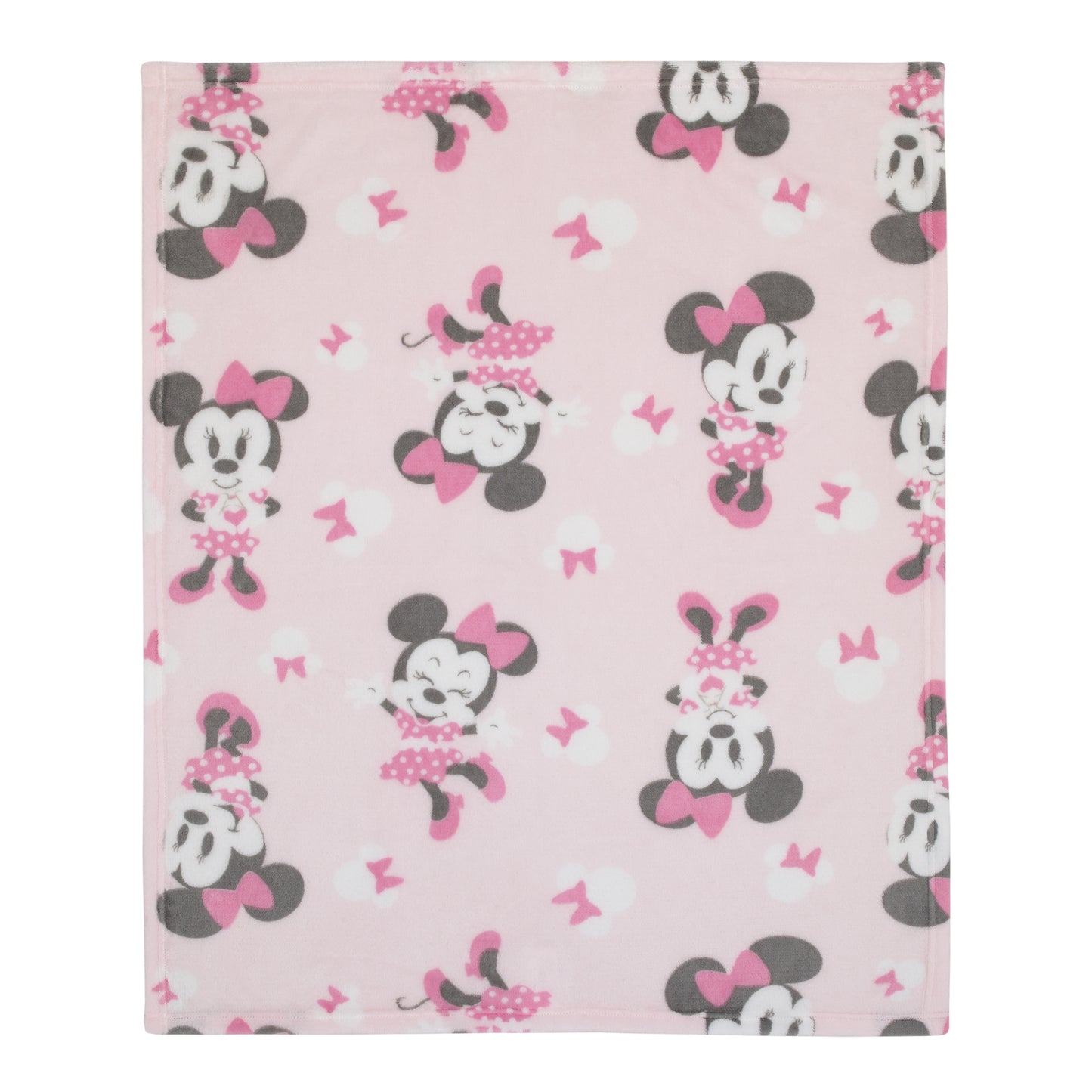 Disney Minnie Mouse Pastel Pink, White and Black Bows and Icons Super Soft Baby Blanket