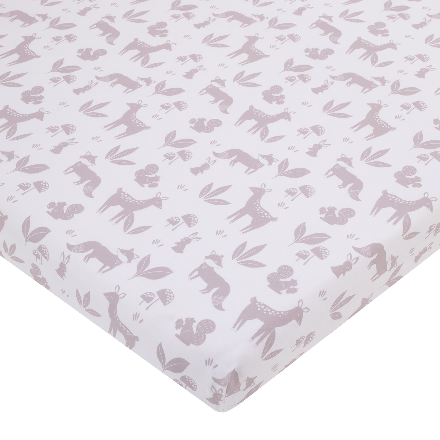 Little Love by NoJo Woodland Meadow Taupe, Sage and White, Fox, Deer, and Hedgehog 3 Piece Nursery Mini Crib Bedding Set - Mini Comforter, and Two Fitted Mini Crib Sheets