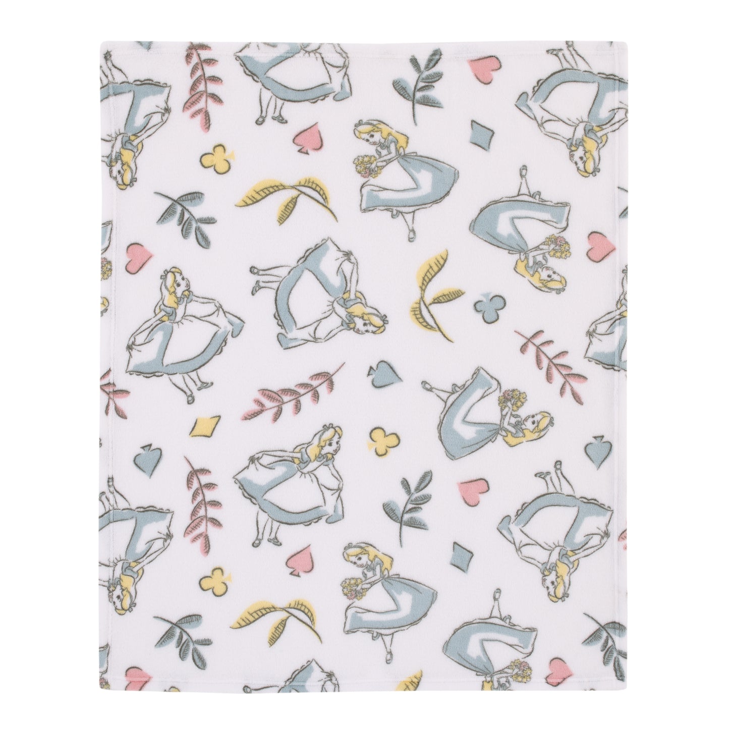 Disney Alice in Wonderland Light Blue, Pink, Yellow, and White Super Soft Plush Baby Blanket