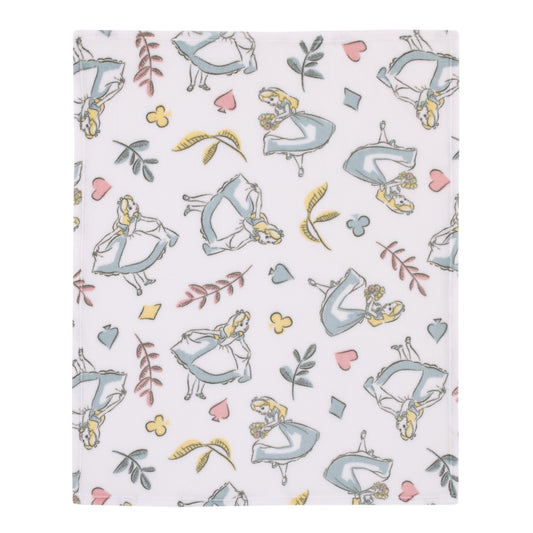 Disney Alice in Wonderland Light Blue, Pink, Yellow, and White Super Soft Plush Baby Blanket