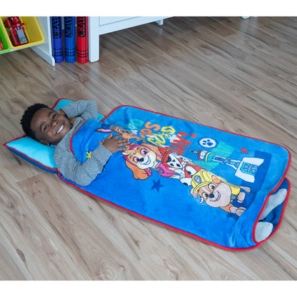 NoJo Paw Patrol "Good Pups Good Day" Toddler Nap Mat - Includes Attached Pillow and Fleece Blanket, Aqua, and Blue