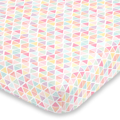 NoJo Watercolor Rainbow Mosaic Pink, Lavender, Aqua and Yellow Super Soft Fitted Mini Crib Sheet