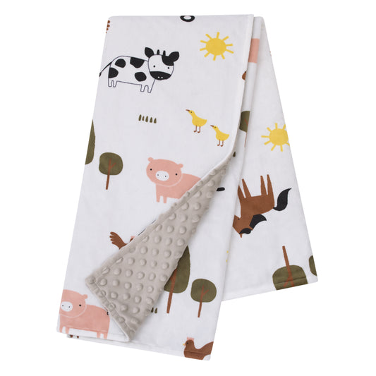 Little Love by NoJo Farm White, Gray, and Green Horses, Cows, and Chickens Super Soft Baby Blanket