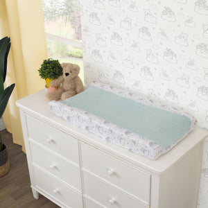 Disney Winnie the Pooh Hello Sunshine Grey and White Super Soft Contoured Changing Pad Cover with Plush Aqua Fleece Center Panel