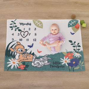 Disney Bambi White and Green Little Treasure Super Soft Photo Op Milestone Baby Blanket