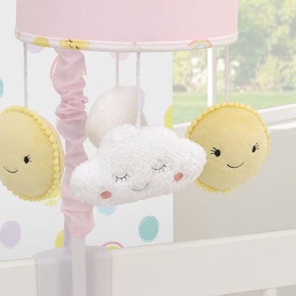NoJo Happy Days Pink, Yellow and White Plush Sun and Clouds Musical Mobile